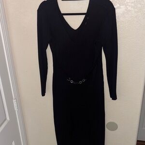 Black Long Sleeve Dress with Chain Detail